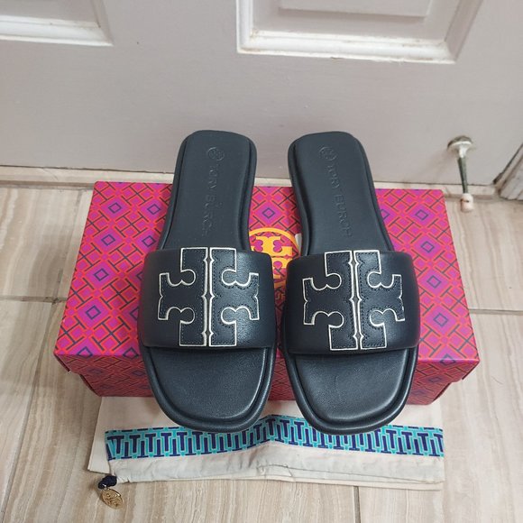Tory Burch T Emblem Navy Slide Sandal